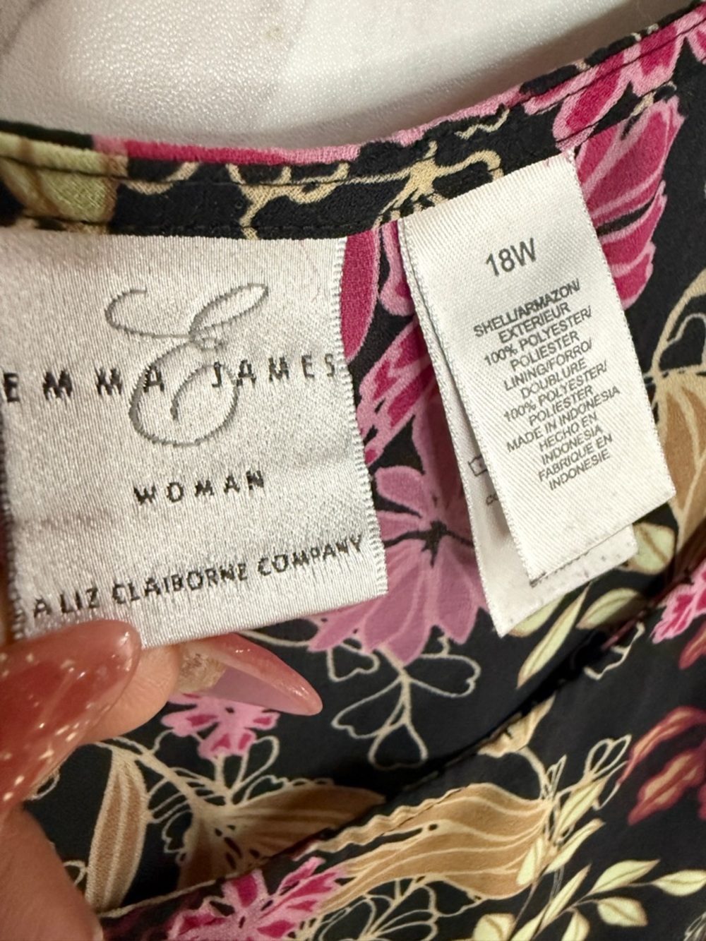 Liz Claiborne Emma James Black Pink Floral Camisole Top SZ 18W - Picture 5 of 5